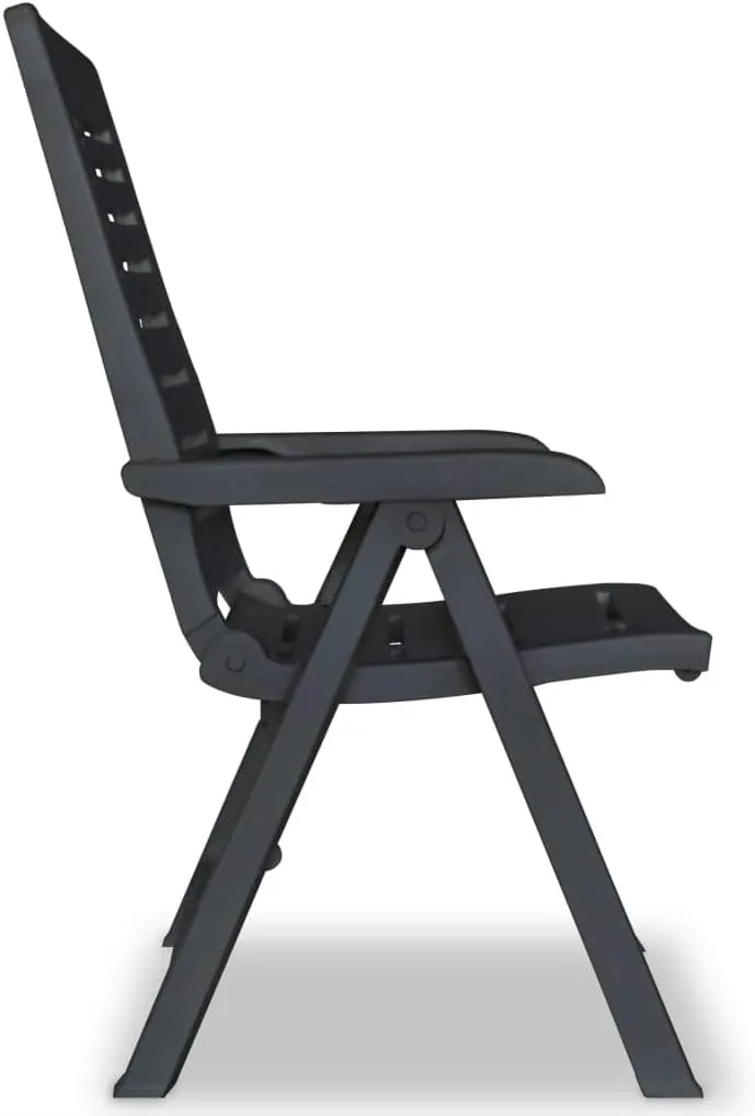 Reclining Patio Chairs 2 pcs Plastic Anthracite Outdoor Lounge Chairs with 4 Reclining Positions Foldable for Garden and Patio Relaxation