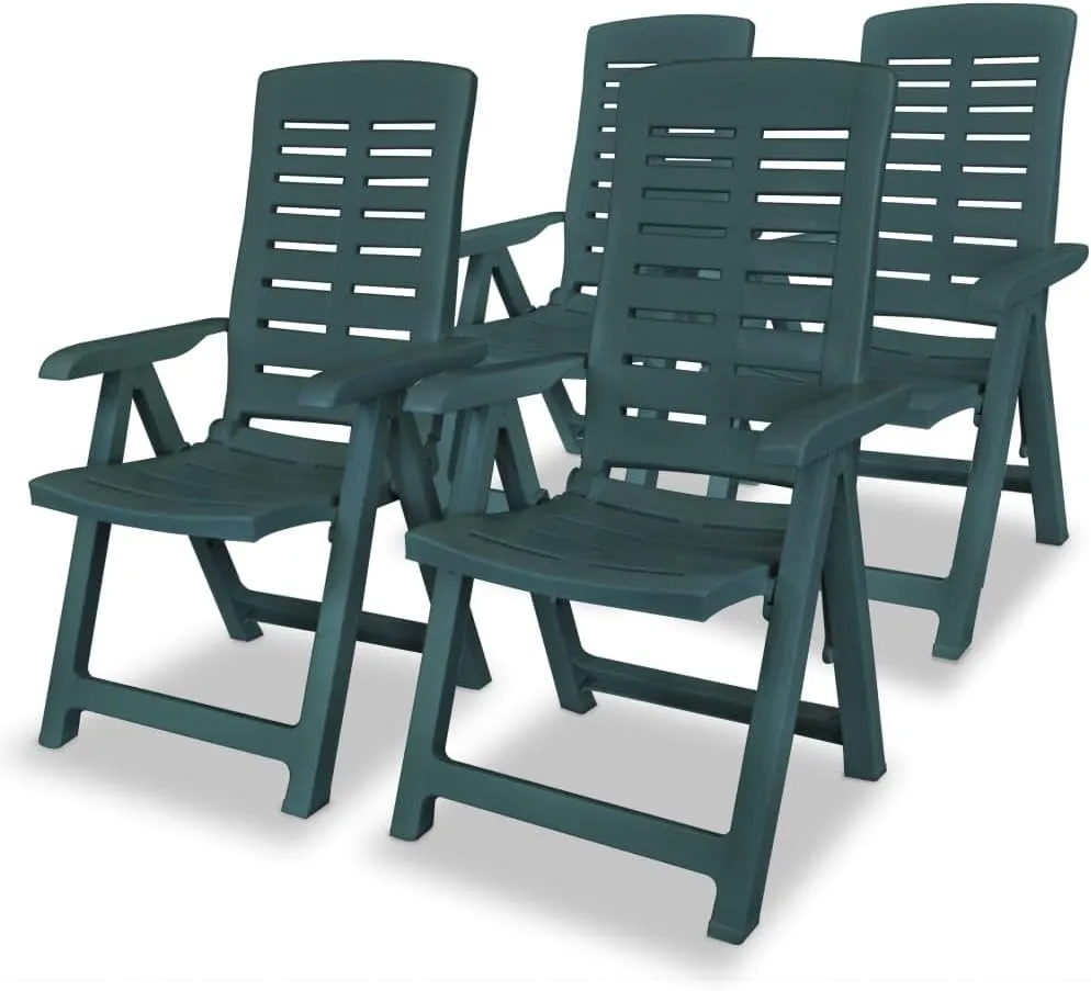 Reclining Patio Chairs 4 Pcs Green Plastic Lounge Chairs Outdoor Furniture Adjustable Folding Lawn Chairs for Garden and Patio Relaxation