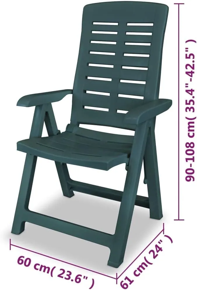 Reclining Patio Chairs 4 Pcs Green Plastic Lounge Chairs Outdoor Furniture Adjustable Folding Lawn Chairs for Garden and Patio Relaxation