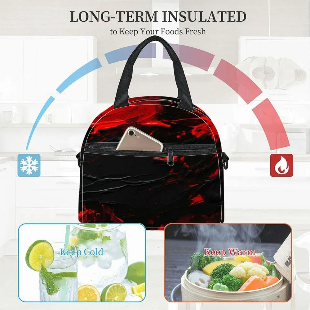 red paint black wall Insulated Adult Lunch Bag with Shoulder Strap for Women Lightweight Reusable Portable Freezable Lunch Tote Bag for Work Picnic