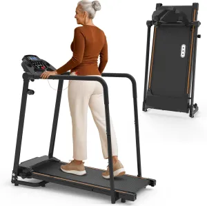 Redliro Walking Treadmill with Long Handrails - Treadmill for Seniors 300 lbs Capacity - Foldable, Lightweight with Wheels, Cup & Phone Holder - Recovery Machine for Home | Apartment