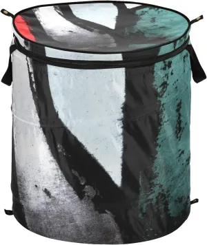 Retro Abstract Paint Red Black White Green Pattern Pop Up Laundry Hamper, Collapsible Dirty Clothes Basket with Zipper Lid, Storage Bag Washing Bin for Room College Dorm Travel