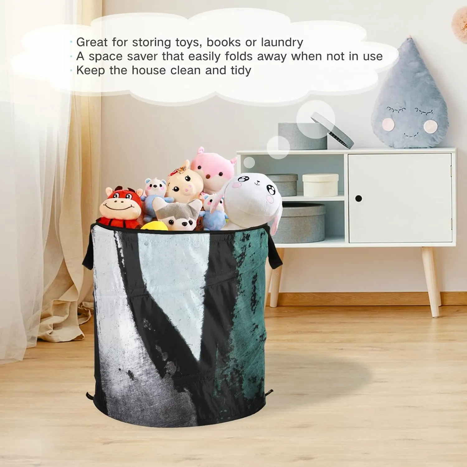 Retro Abstract Paint Red Black White Green Pattern Pop Up Laundry Hamper, Collapsible Dirty Clothes Basket with Zipper Lid, Storage Bag Washing Bin for Room College Dorm Travel