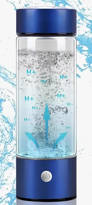 Rich Hydrogen Cup, Portable Glass Bottles USB Rechargeable Water Ionizer with Alkaline Energy 3 Minutes Micro Electrolysis Hydrogen Production for Home, Office, Travel(Blue,1 pcs)