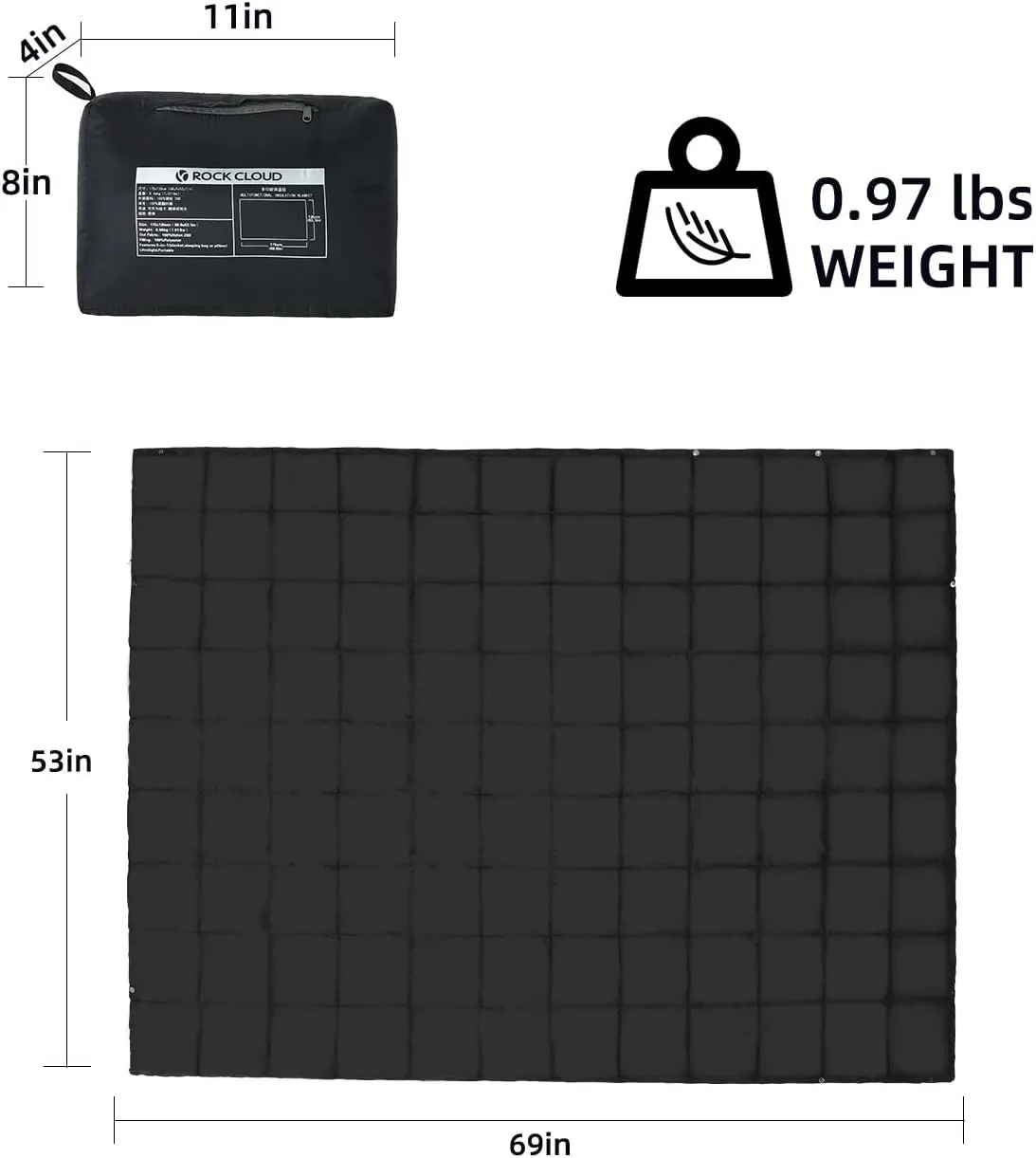 ROCK CLOUD Packable Camping Blanket Ultralight Outdoor Blankets Stadium for Hiking Camp Travel Outside Sports S