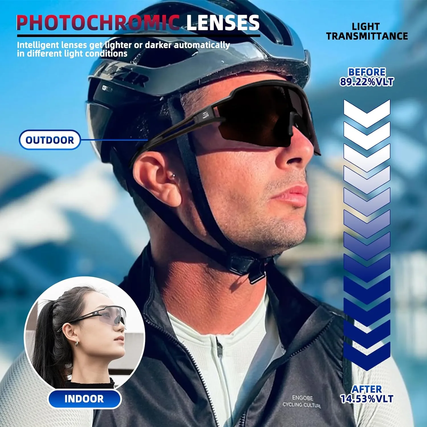 ROCKBROS Photochromic Sports Sunglasses for Men Women Cycling UV Protection