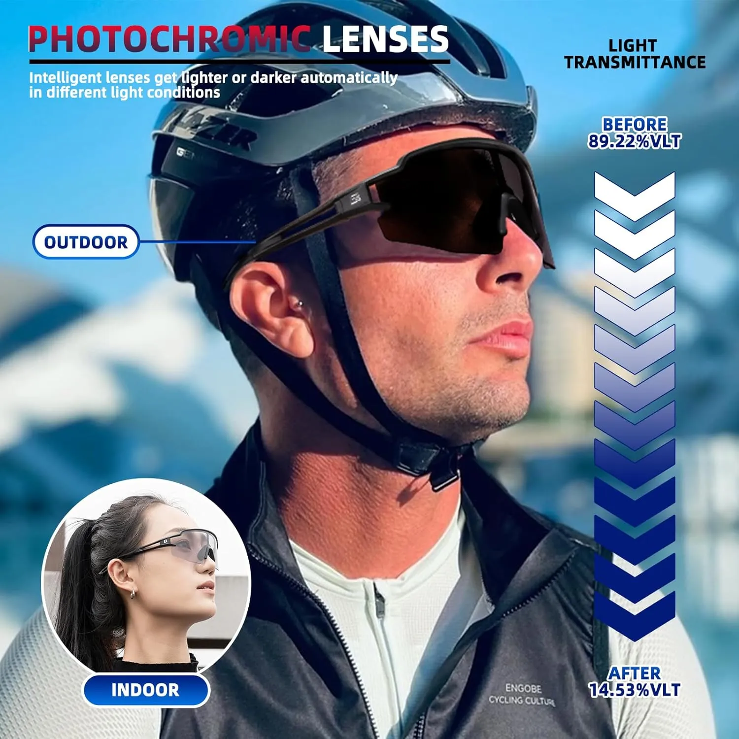 ROCKBROS Photochromic Sports Sunglasses for Men Women Cycling UV Protection