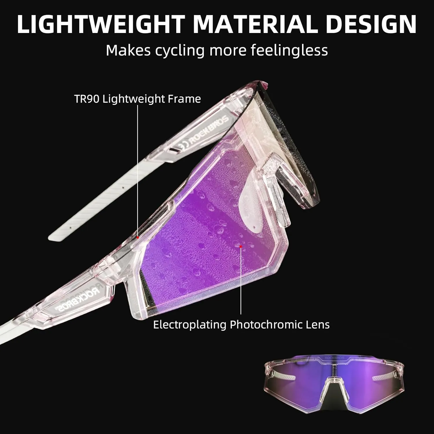 ROCKBROS Photochromic Sports Sunglasses UV Protection for Men Women Cycling