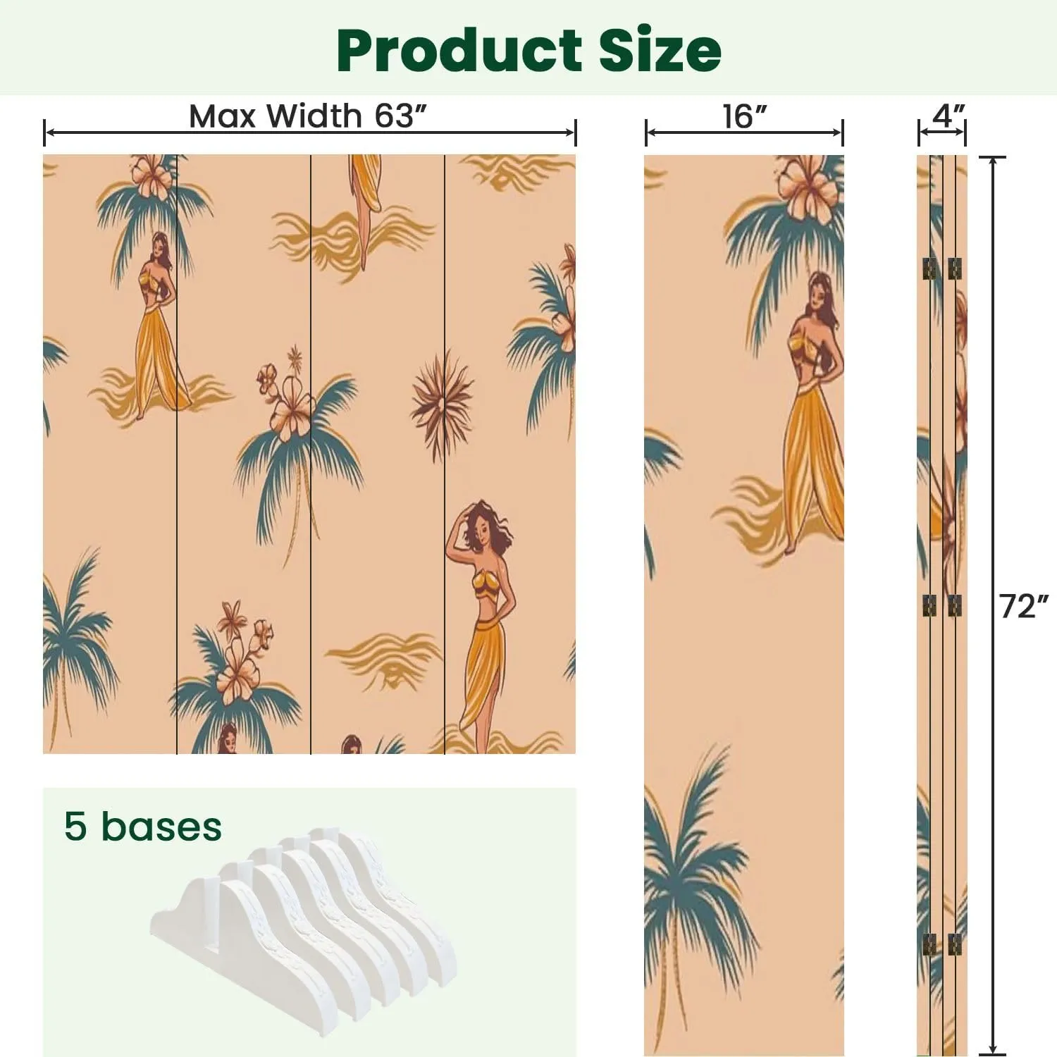 Room Divider Panel Folding Privacy Screen Beautiful Hawaiian Girls Island Beach Seamless Pattern Wood Partition Wall Panels Freestanding Screen Dividers for Room Separation