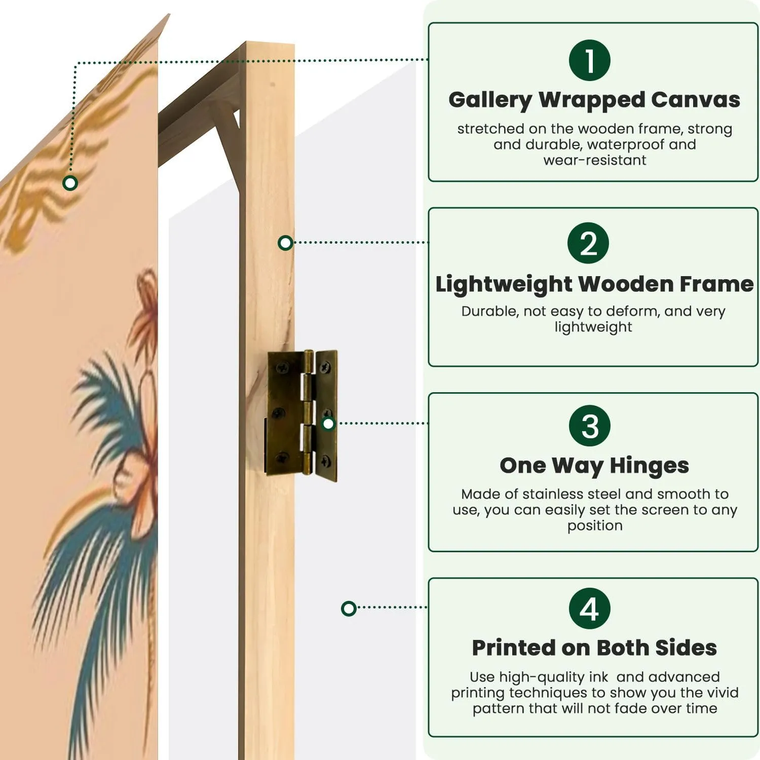 Room Divider Panel Folding Privacy Screen Beautiful Hawaiian Girls Island Beach Seamless Pattern Wood Partition Wall Panels Freestanding Screen Dividers for Room Separation