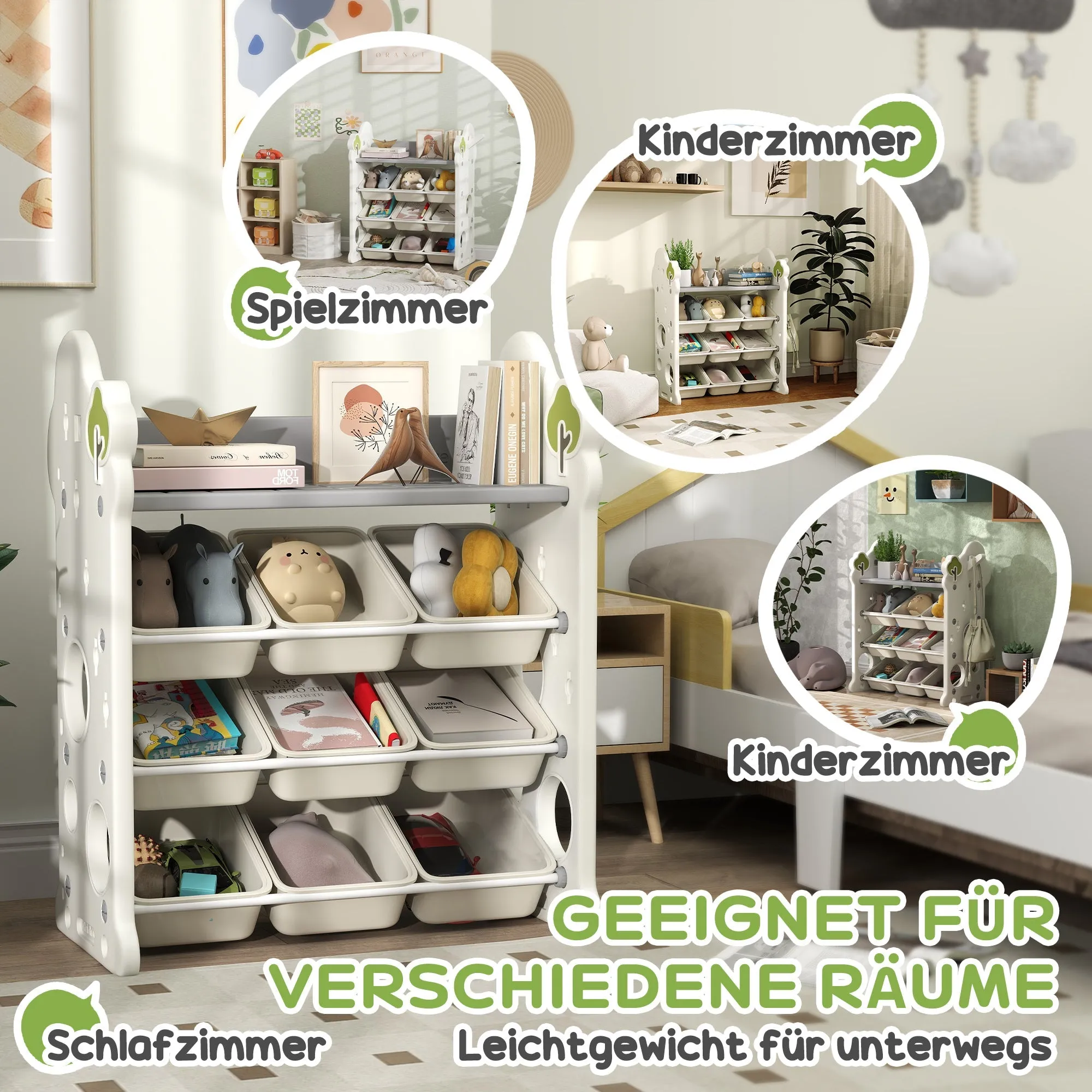 Rootz Children's 9 Bin Toy Storage Rack - Kids Organizer - Nursery Shelf - Promotes Organizational Skills - 77L x 42W x 94H cm