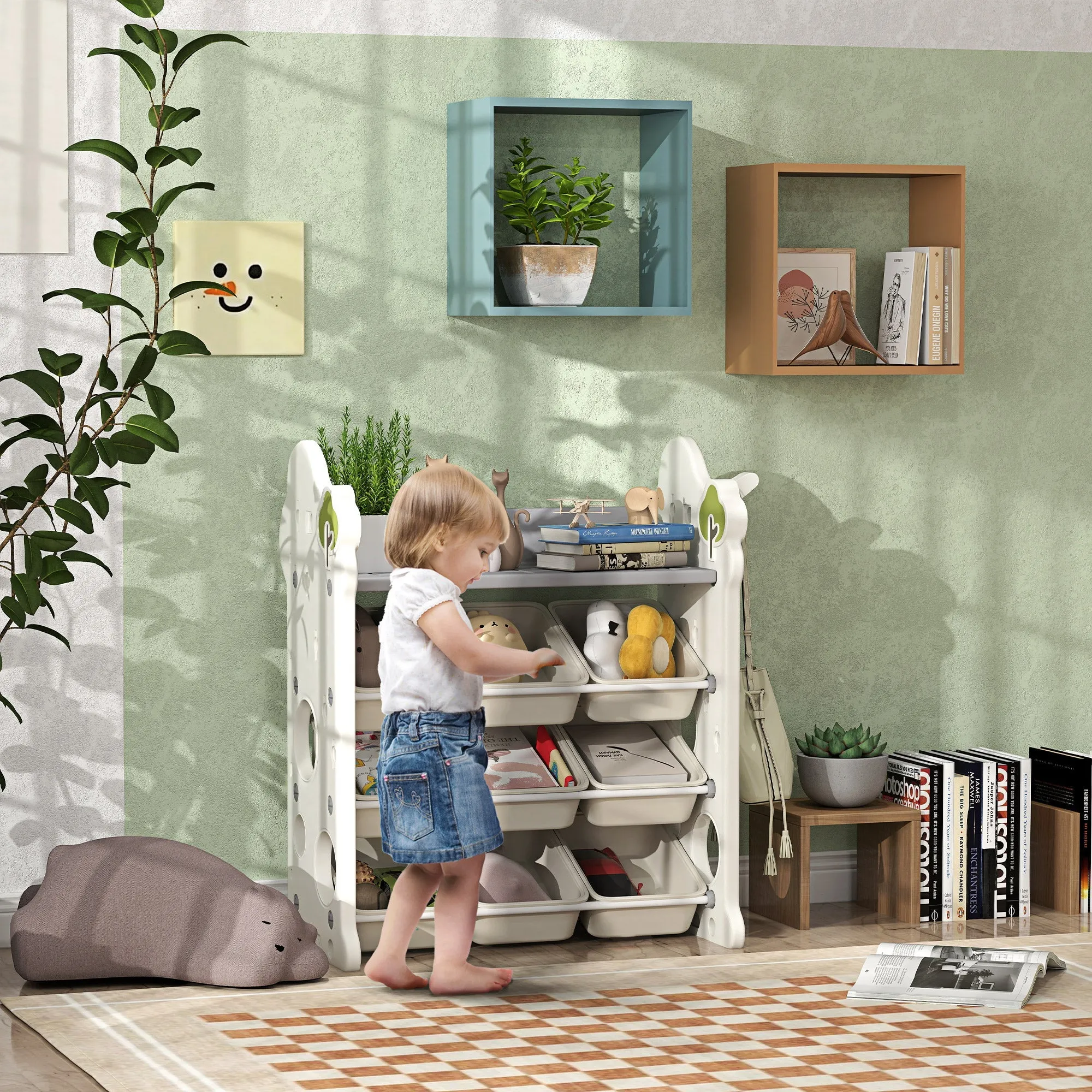 Rootz Children's 9 Bin Toy Storage Rack - Kids Organizer - Nursery Shelf - Promotes Organizational Skills - 77L x 42W x 94H cm
