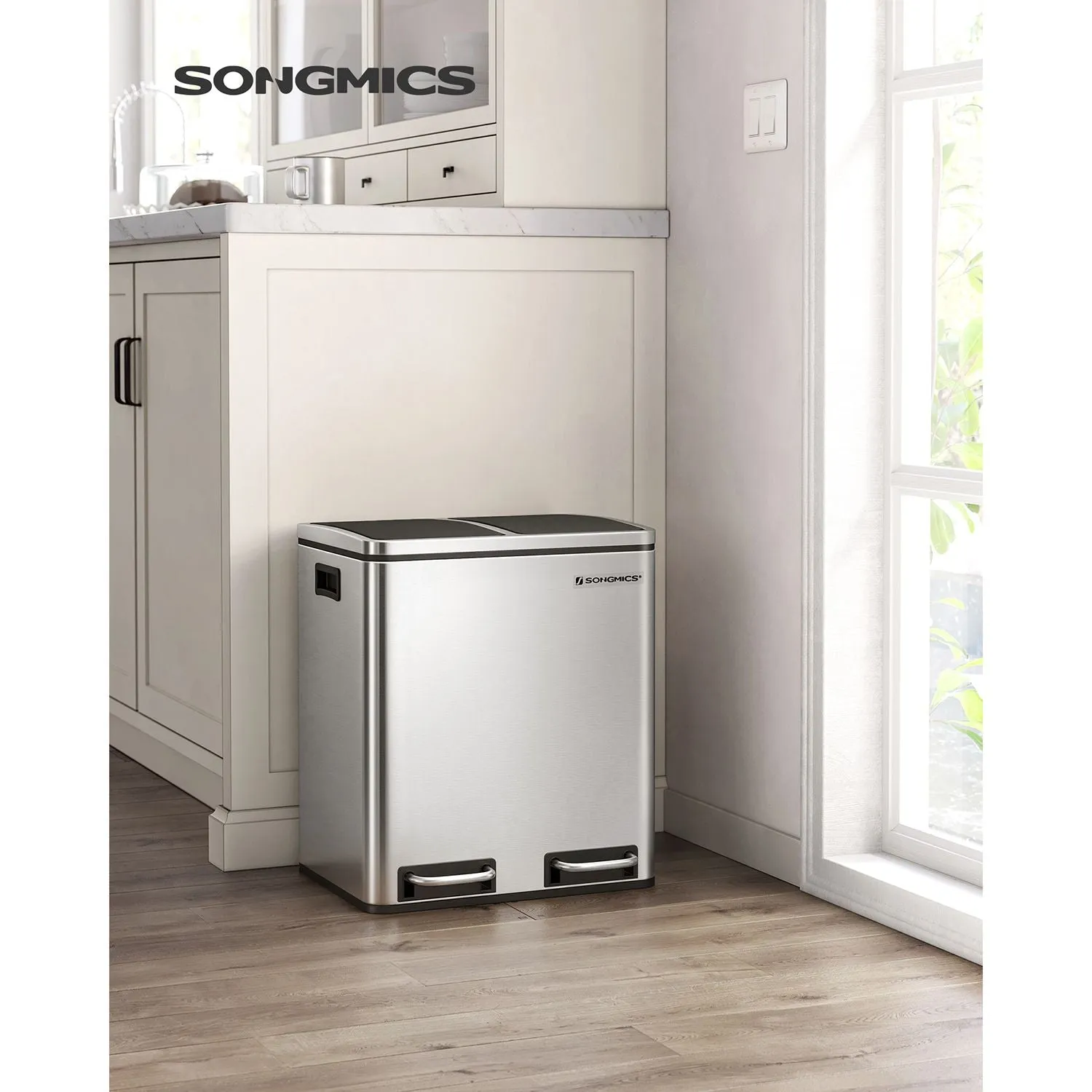 Rootz Stainless Steel Waste Bin - Trash Can - Garbage Bin - Pressure Resistant - Corrosion Resistant - Easy to Clean - 41cm x 47cm x 36cm