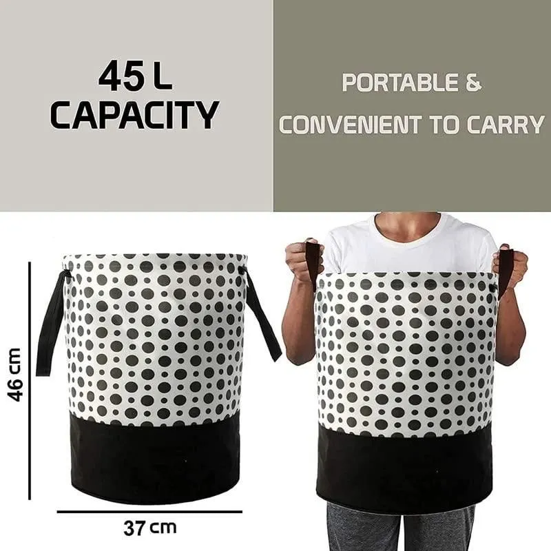 Round Canvas Black and White Polka Dot Laundry Bag 45 L