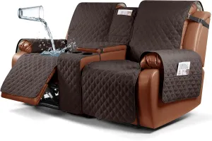 Ruaozz Waterproof Recliner Loveseat Cover with Console Non-Slip Couch Covers for Reclining Couches Pet Cover for Double Recliner Sofa Cover with Elastic Straps for Kid Dogs Pets (Chocolate, 2 Seater)