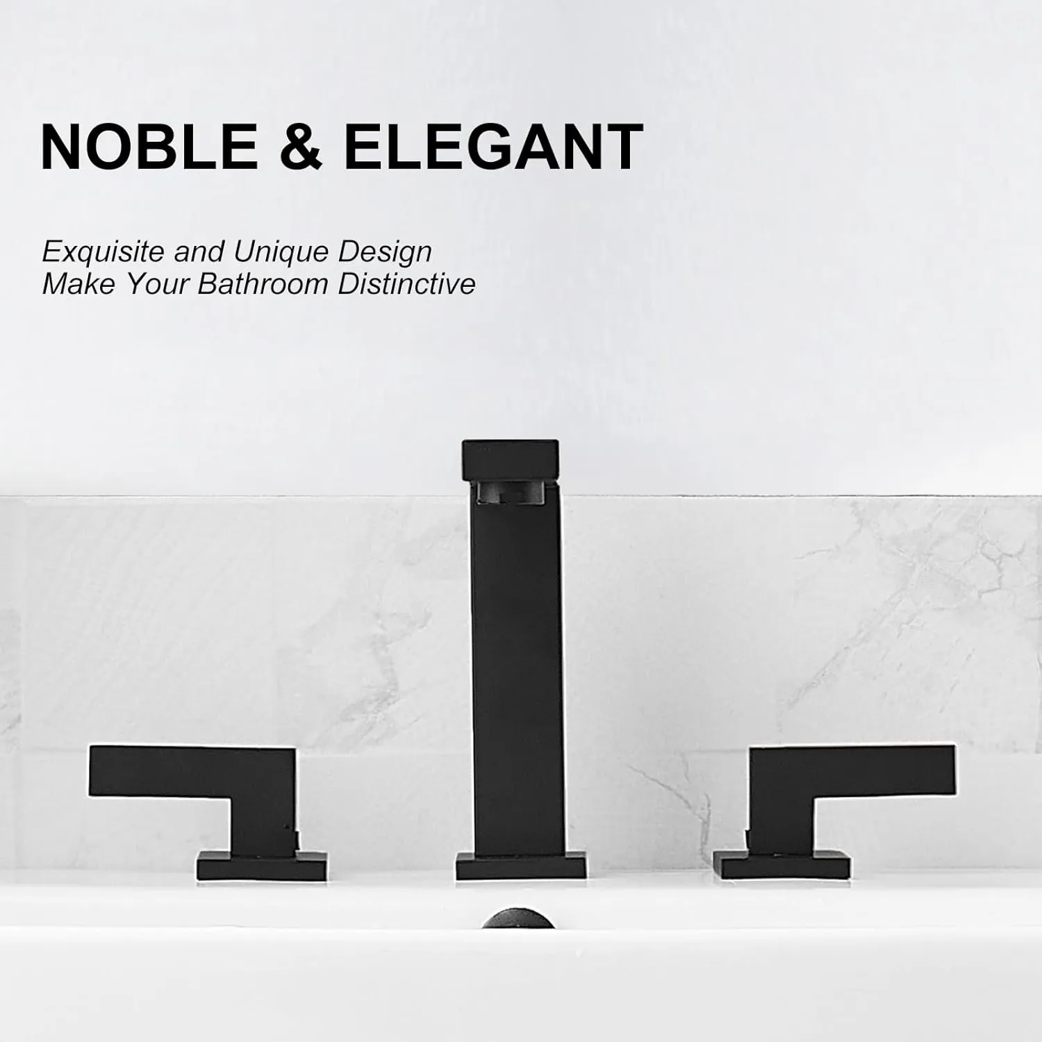 RUMOSE 8 inch Widespread Matte Black Bathroom Faucets for Sink 3 Hole Stainless Steel 2 Handle Lavatory Square Faucet Modern RV Bathroom Faucets with Pop Up Drain Vanity Faucet Deck Mounted