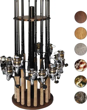 Rush Creek Creations | Round Rod Holder for 16 Freshwater Poles, Gear, and Accessories | Fishing Rack With 16 Rod Clips for Garage Organization