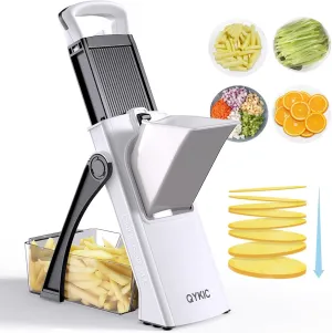 Safe Mandoline Food Slicer for Kitchen, Multifunctional Vegetable Chopper, Mandoline Potato Slicer with 35  Presets & Thickness Adjuster, French Fry Cutter, Veggie Dicer for Meal Prep White