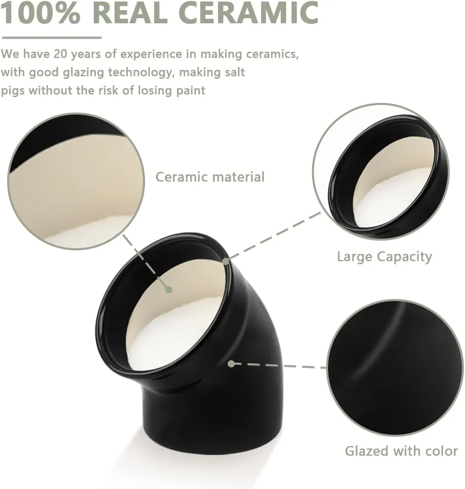 Salt Pig, Dishwasher Safe Ceramic Salt Cellar Modern and Minimalist, Salt Pig Ceramic for Convenient Access to Seasoning, Wide Caliber Salt Holder for Counter, Black