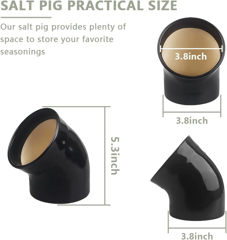 Salt Pig, Dishwasher Safe Ceramic Salt Cellar Modern and Minimalist, Salt Pig Ceramic for Convenient Access to Seasoning, Wide Caliber Salt Holder for Counter, Black