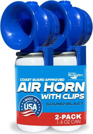 SandShark Premium Air Horn Handheld Canister-Very Loud Airhorn, Coast Guard Approved Boat Horn, Boat Horn Marine, Air Horns For Safety, Camping Air Horns, Air Horn for Dogs, Bear Horn (2 pk-1.4 oz)