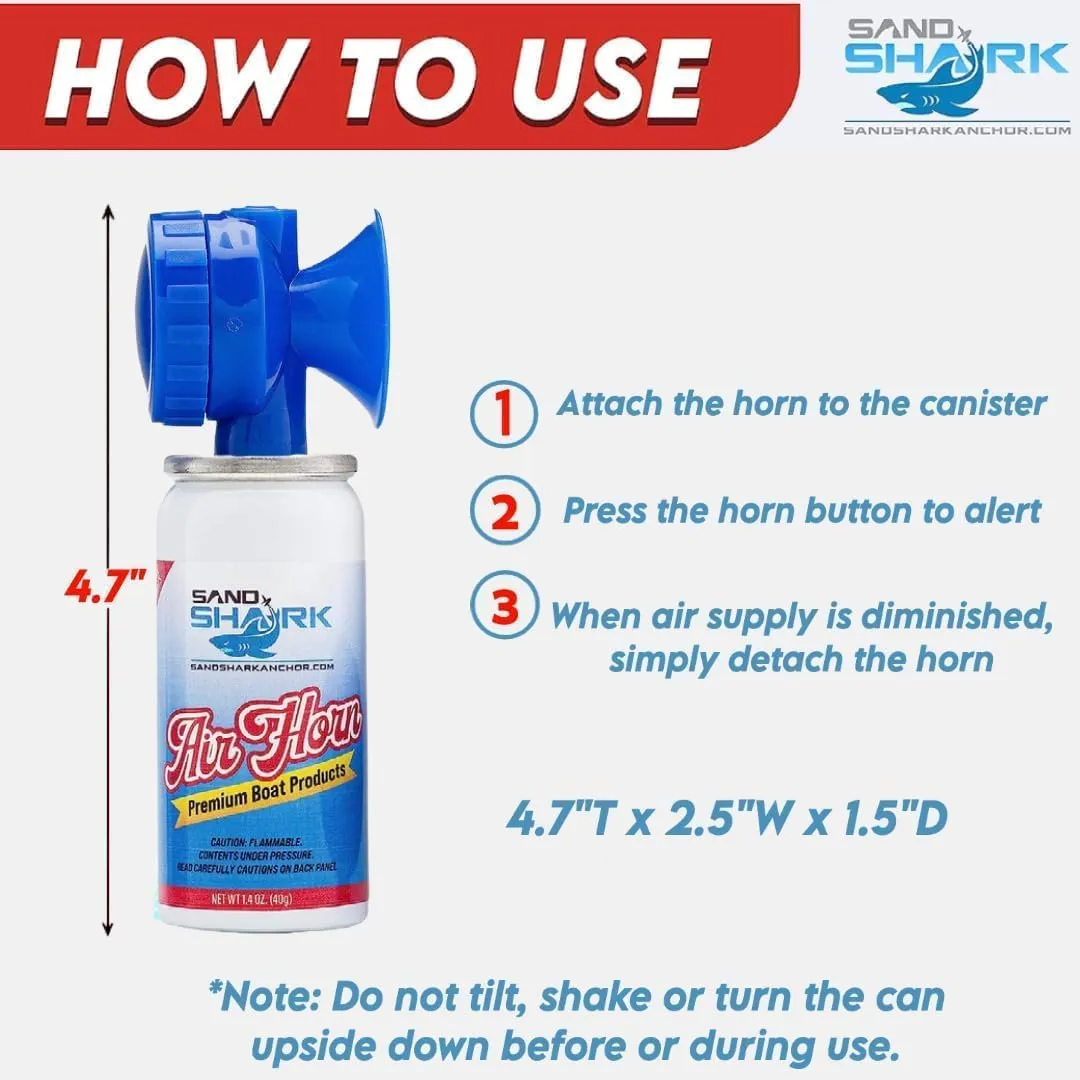 SandShark Premium Boating Air Horn Handheld Canister, Compressed & Very Loud, Coast Guard Approved, Emergency Use for Marine & Watercraft Safety, Great for Boats, Camping, Dogs (1.4 ounces)