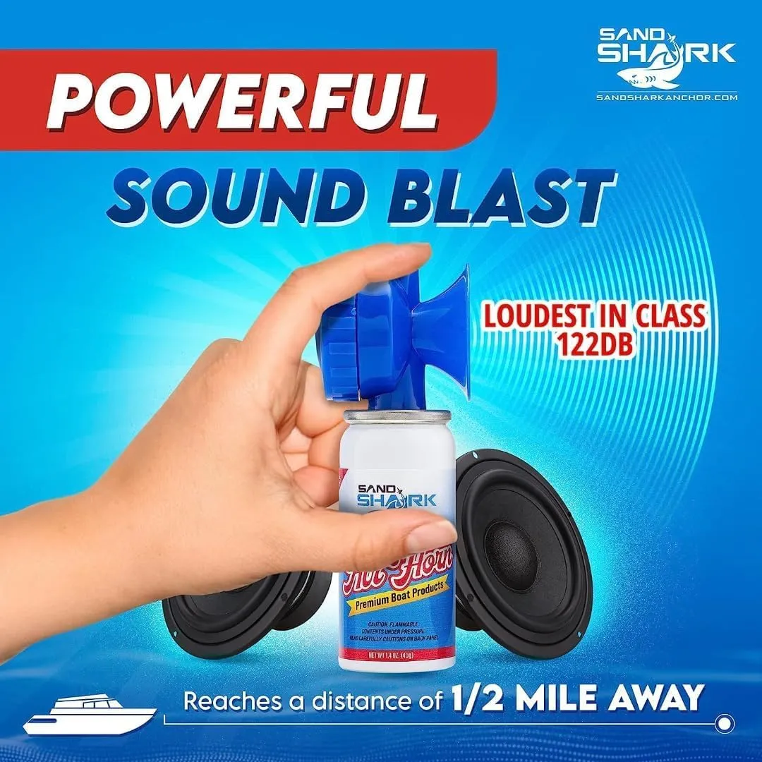 SandShark Premium Boating Air Horn Handheld Canister, Compressed & Very Loud, Coast Guard Approved, Emergency Use for Marine & Watercraft Safety, Great for Boats, Camping, Dogs (1.4 ounces)