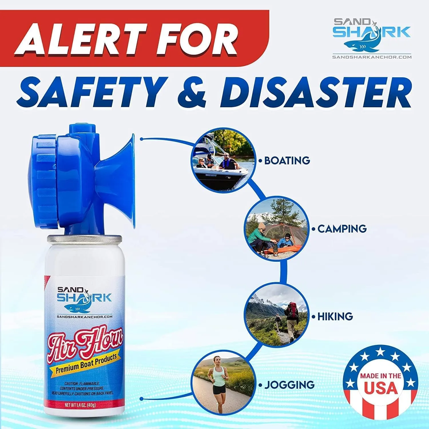 SandShark Premium Boating Air Horn Handheld Canister, Compressed & Very Loud, Coast Guard Approved, Emergency Use for Marine & Watercraft Safety, Great for Boats, Camping, Dogs (1.4 ounces)