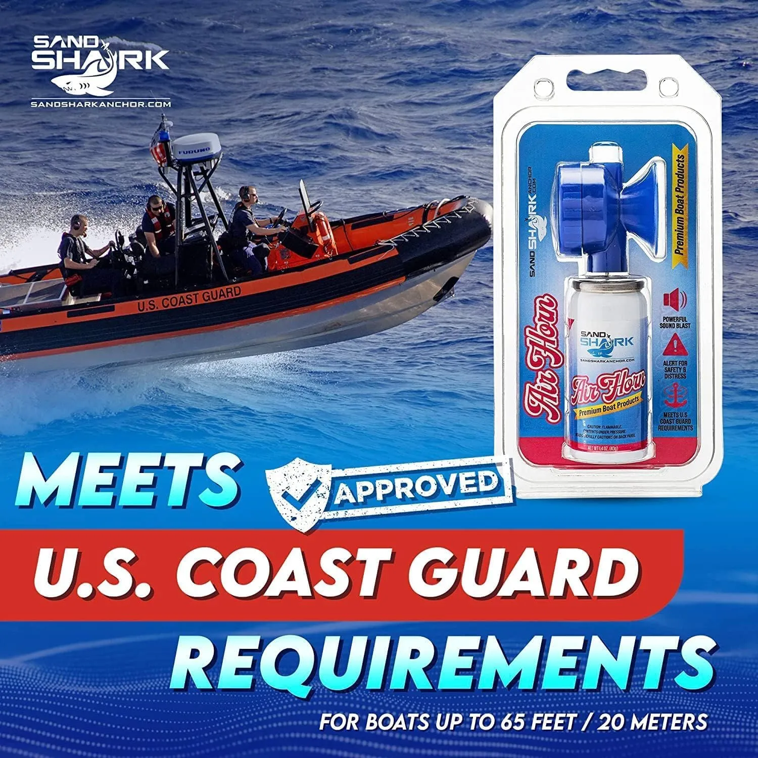 SandShark Premium Boating Air Horn Handheld Canister, Compressed & Very Loud, Coast Guard Approved, Emergency Use for Marine & Watercraft Safety, Great for Boats, Camping, Dogs (1.4 ounces)