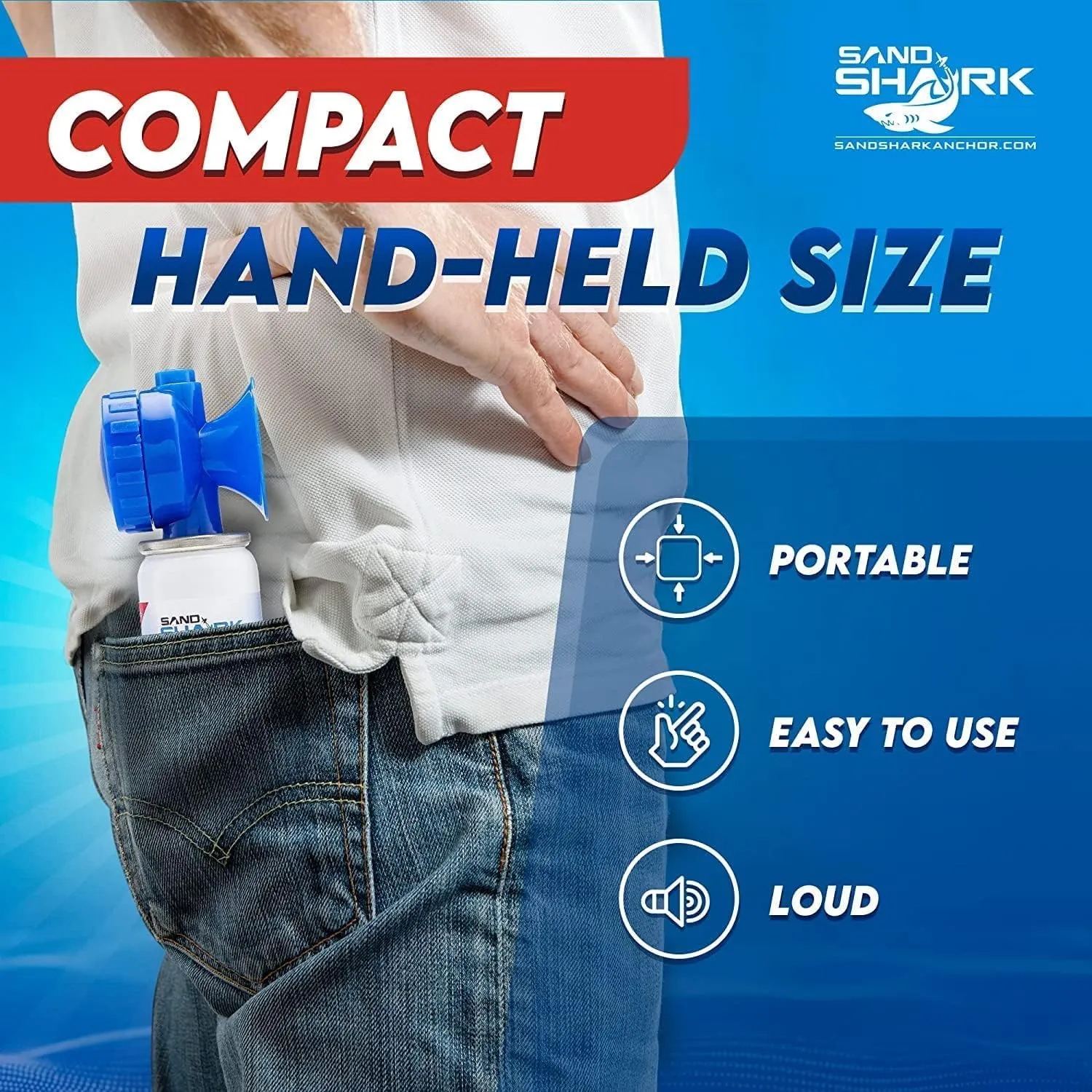 SandShark Premium Boating Air Horn Handheld Canister, Compressed & Very Loud, Coast Guard Approved, Emergency Use for Marine & Watercraft Safety, Great for Boats, Camping, Dogs (1.4 ounces)