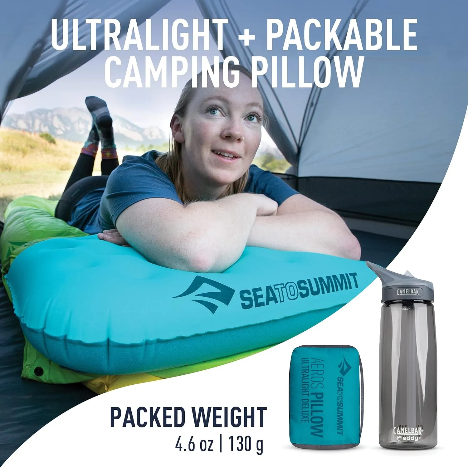 Sea to Summit Aeros Ultralight Inflatable Camping and Travel Pillow, Deluxe (22 x 14), Aqua