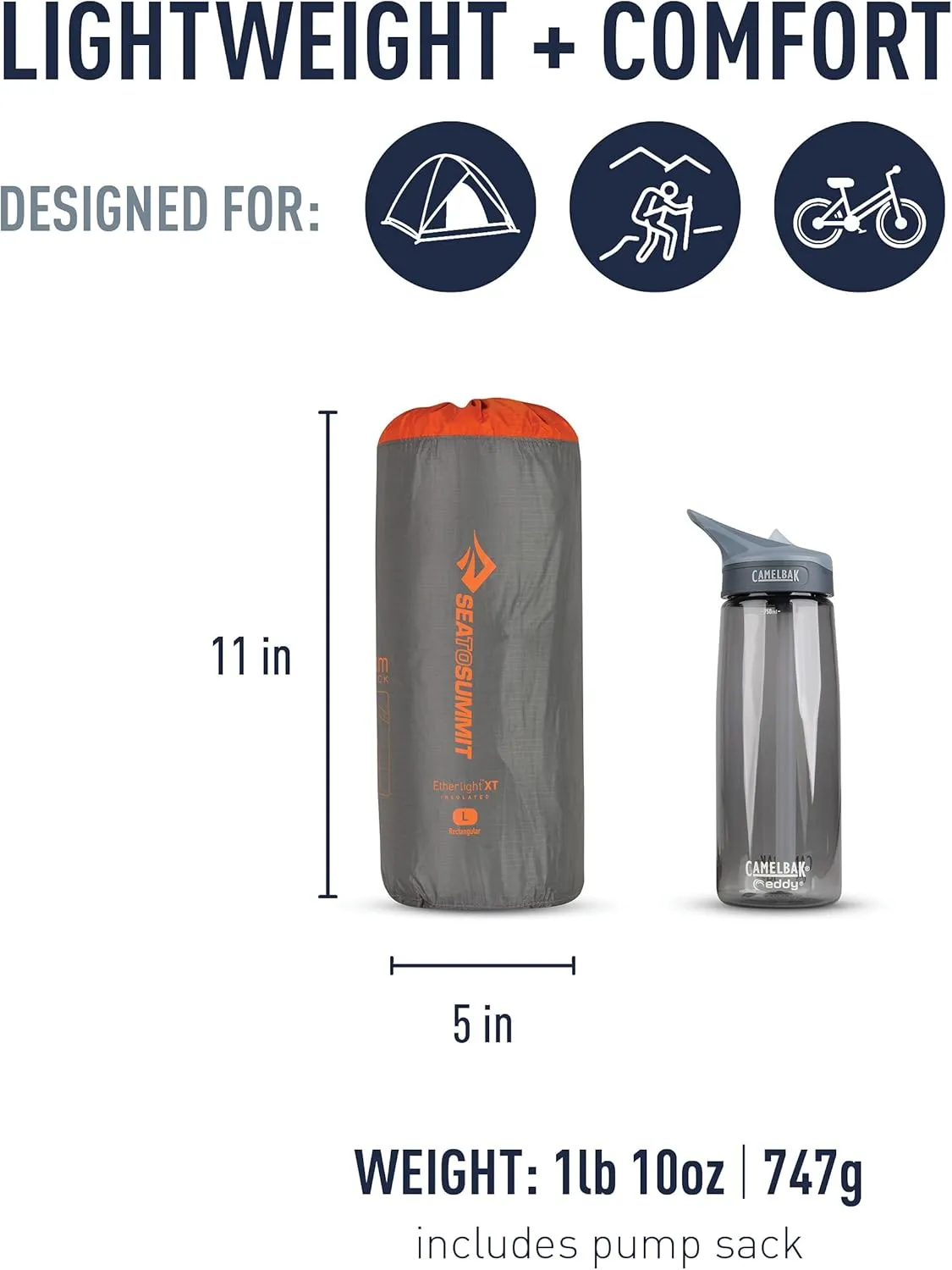 Sea to Summit Ether Light XT Extra-Thick Insulated Sleeping Pad, Rectangular - Large (78 x 25 x 4 inches)