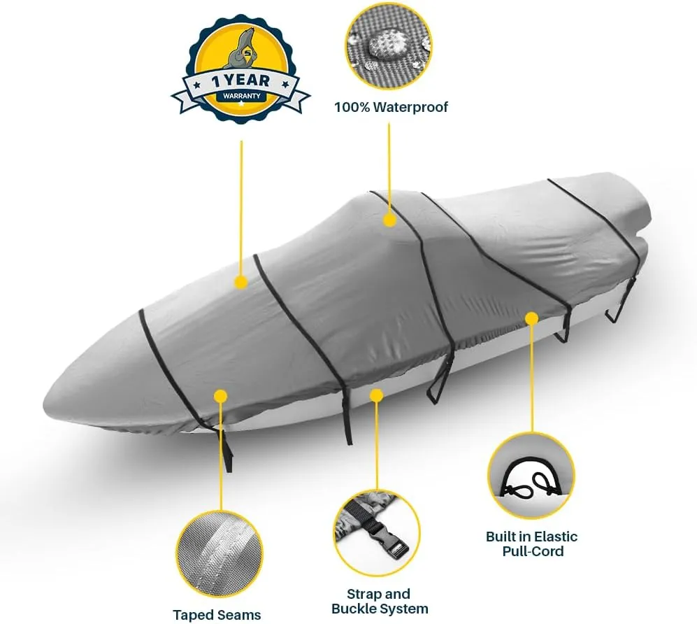 Seal Skin Covers Tri Hull Boat Cover, Waterproof Marine-Grade Cover Fits Up to 18.7'-19.6'L & 96" W, Heavy-Duty & UV-Resistant, Secure Fit with Straps for All-Weather Protection