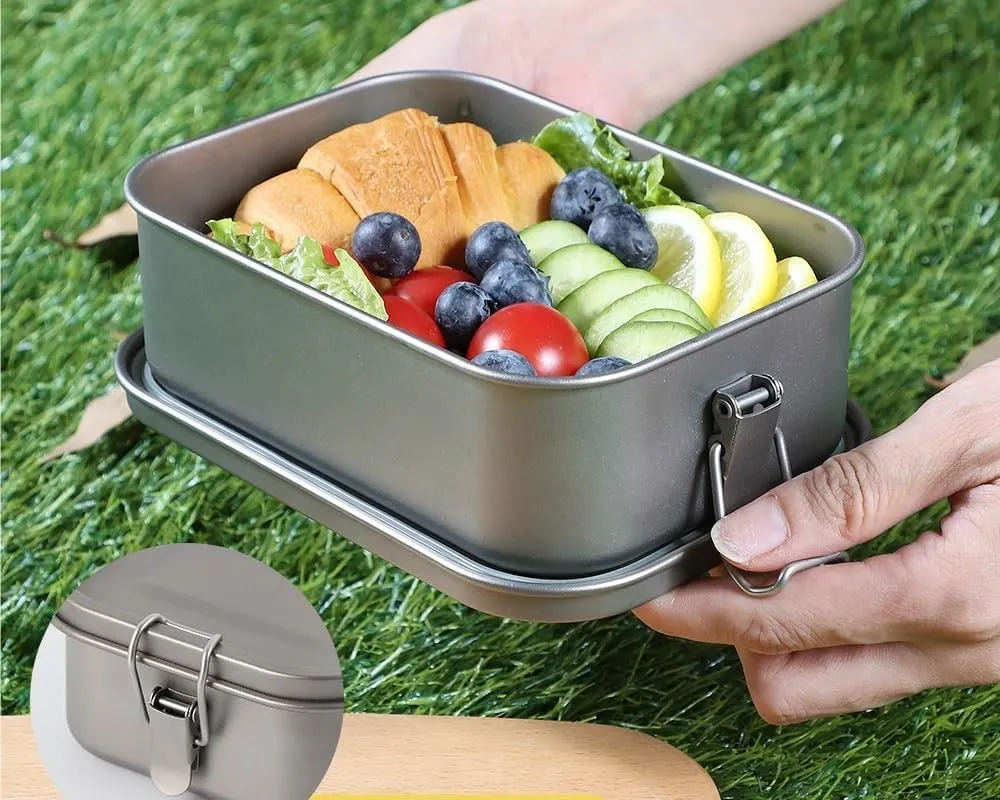 Sealed Lunch Box 1200ml, Pure Titanium Square Bento Box With Foldable Handle Suitable For Outdoor Or Home Use(No handle)