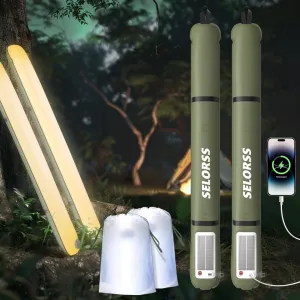 SELORSS Portable Inflatable Outdoor Camping Light, IP66 Waterproof Standard, Three Warm Light Modes and Strobe Signal Light for Camping, Hiking, Traveling, etc. (Green Two-Piece)