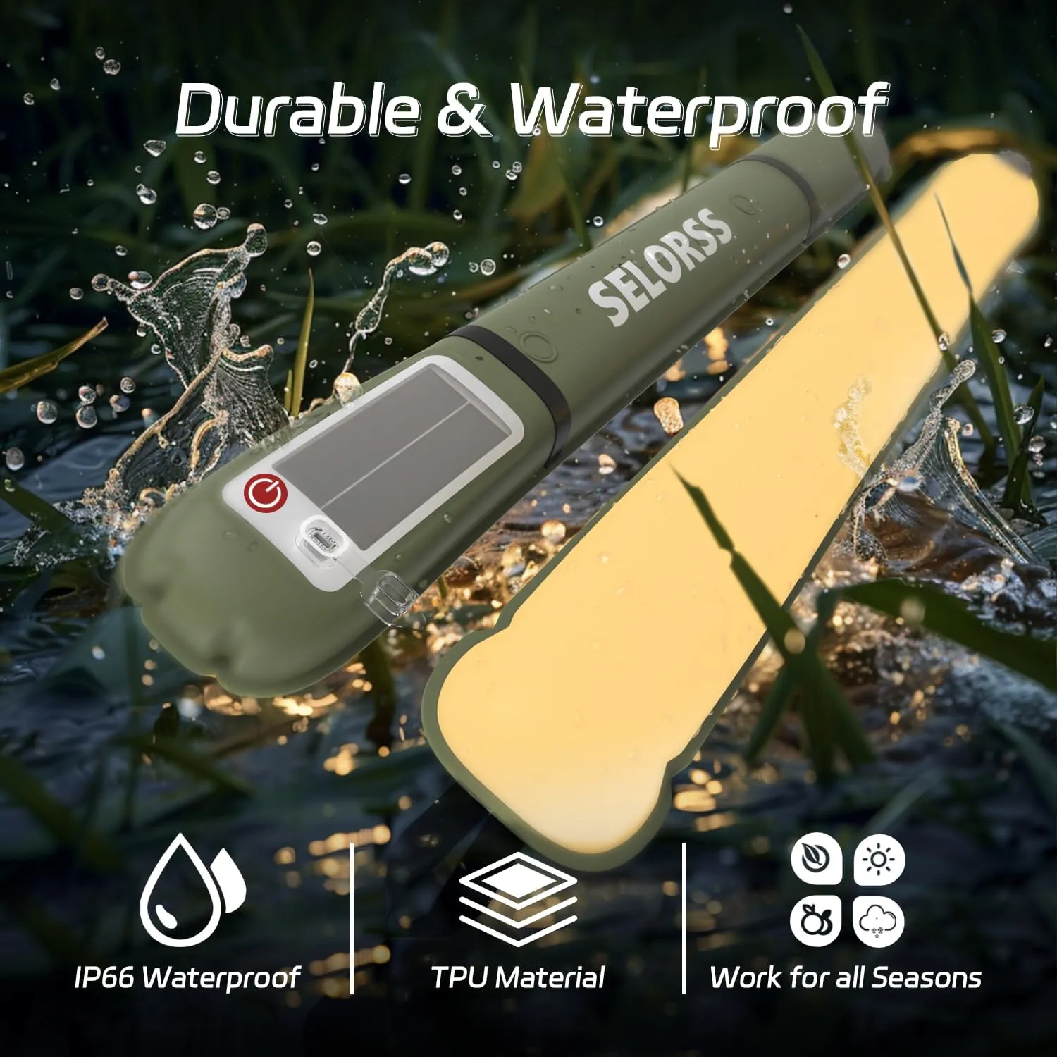 SELORSS Portable Inflatable Outdoor Camping Light, IP66 Waterproof Standard, Three Warm Light Modes and Strobe Signal Light for Camping, Hiking, Traveling, etc. (Green Two-Piece)