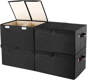 senbowe Larger Storage Cubes [4-Pack] 33 Quart Linen Fabric Foldable Collapsible Storage Cube Bin Organizer Basket with Lid, Handles, Removable Divider For Home, Closet - (16.5 x 11.8 x 9.8”)