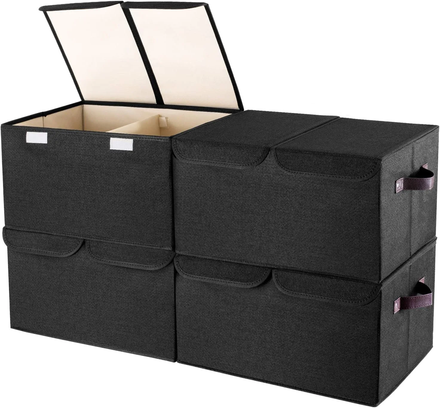 senbowe Larger Storage Cubes [4-Pack] 33 Quart Linen Fabric Foldable Collapsible Storage Cube Bin Organizer Basket with Lid, Handles, Removable Divider For Home, Closet - (16.5 x 11.8 x 9.8”)