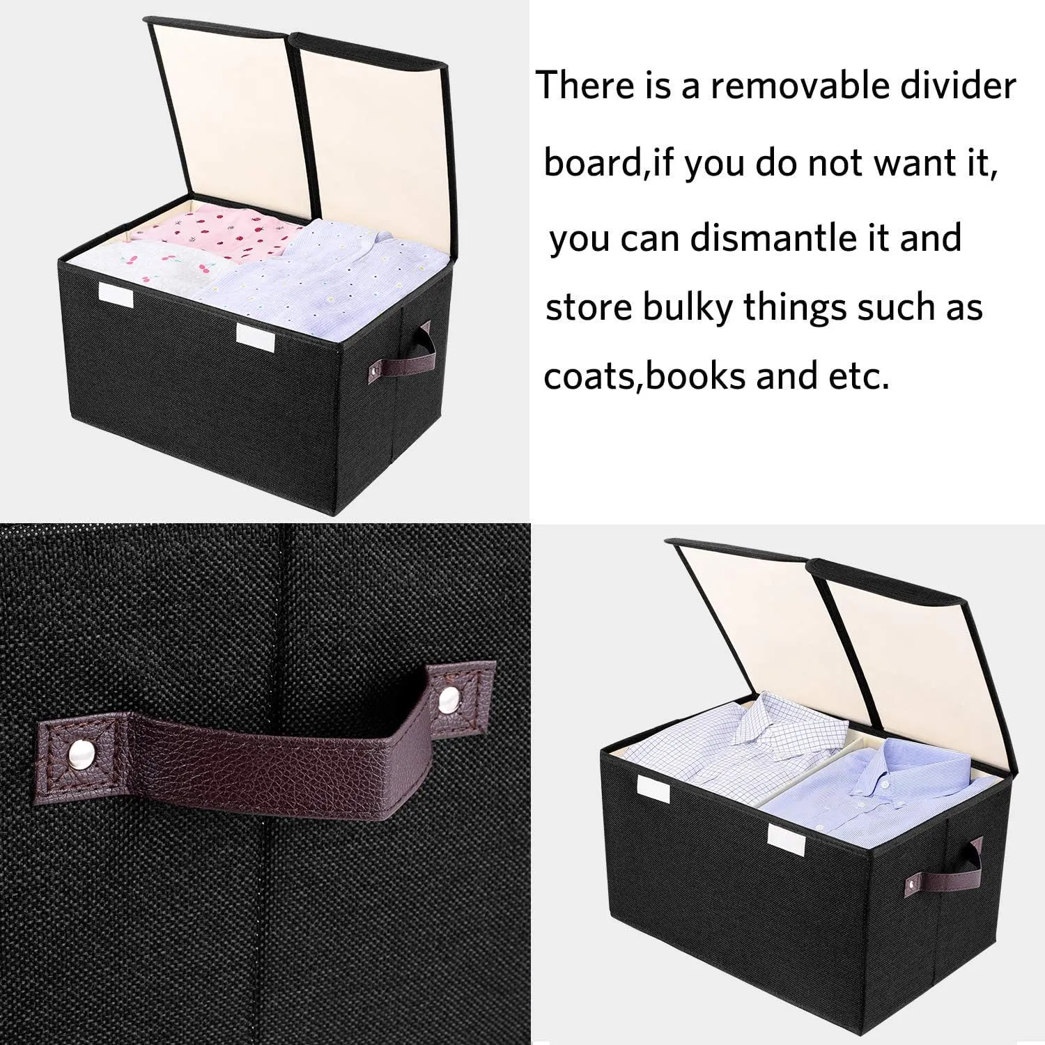 senbowe Larger Storage Cubes [4-Pack] 33 Quart Linen Fabric Foldable Collapsible Storage Cube Bin Organizer Basket with Lid, Handles, Removable Divider For Home, Closet - (16.5 x 11.8 x 9.8”)