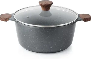 SENSARTE Nonstick Stock Pot with Lid, 4.5 Quart Induction Cooking Pot with Tempered Glass Lid, Stew Pot with Swiss Nonstick Granite Coating for Soup, Oatmeal and Pasta, PFOA Free Casserole, Gray