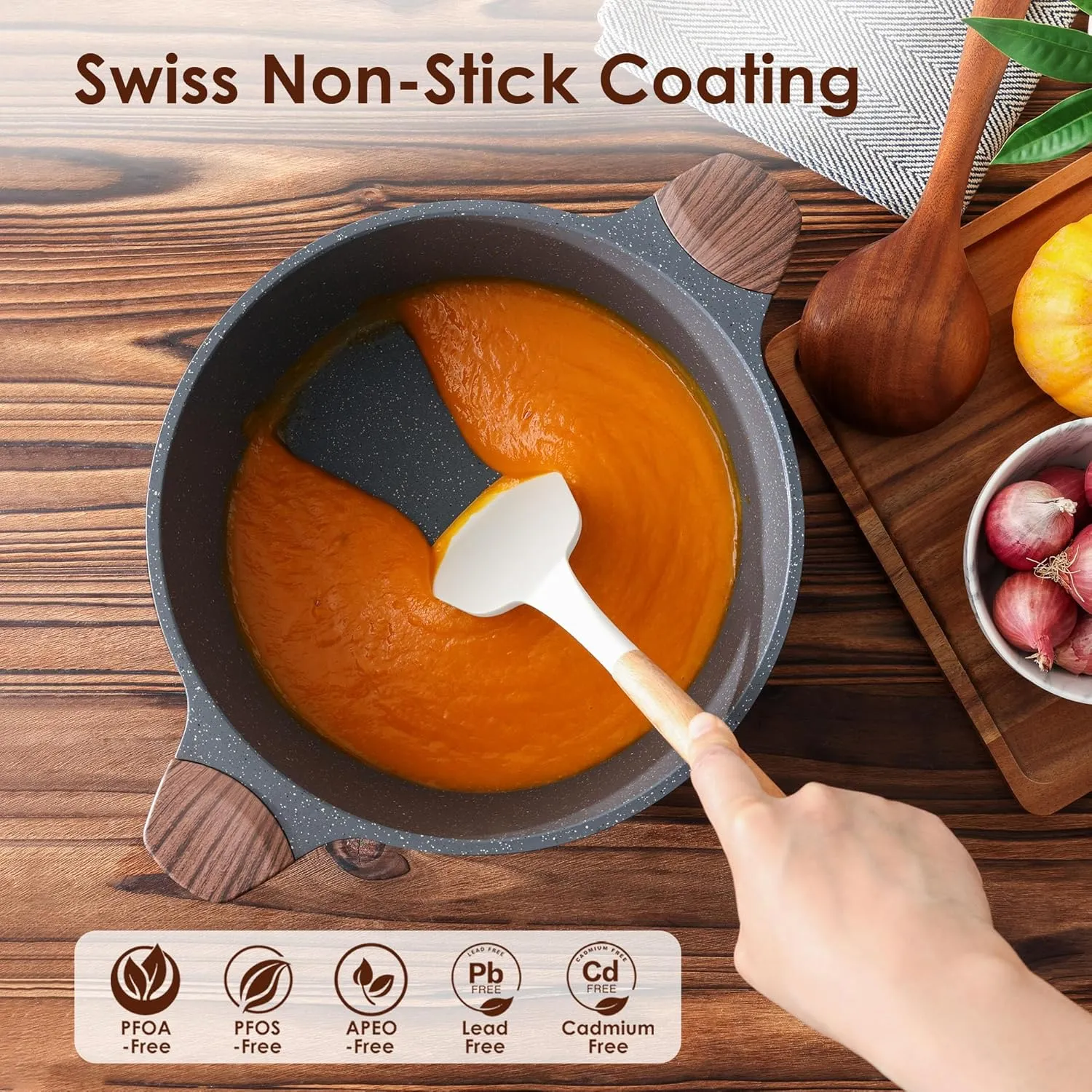 SENSARTE Nonstick Stock Pot with Lid, 4.5 Quart Induction Cooking Pot with Tempered Glass Lid, Stew Pot with Swiss Nonstick Granite Coating for Soup, Oatmeal and Pasta, PFOA Free Casserole, Gray