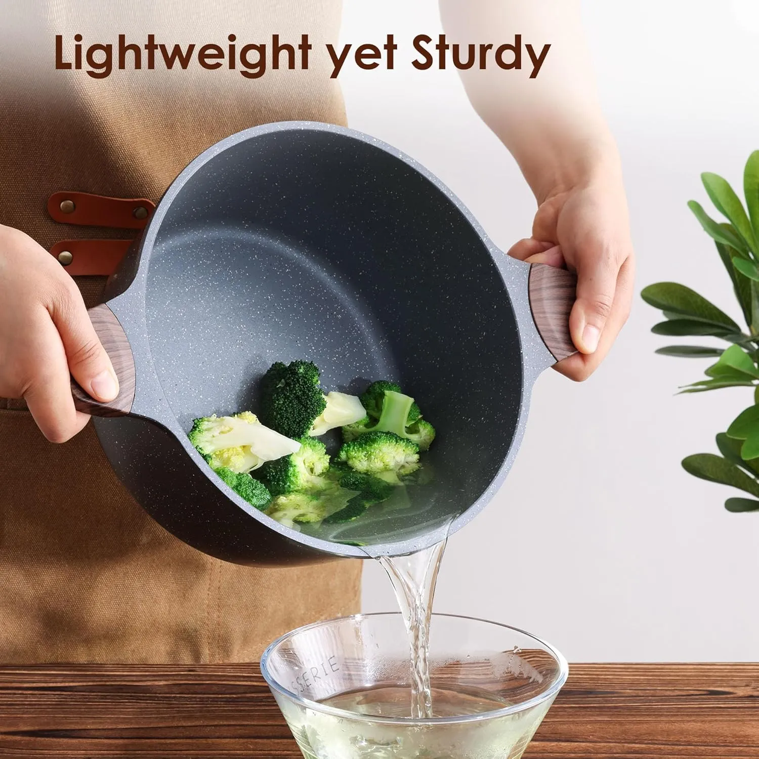 SENSARTE Nonstick Stock Pot with Lid, 4.5 Quart Induction Cooking Pot with Tempered Glass Lid, Stew Pot with Swiss Nonstick Granite Coating for Soup, Oatmeal and Pasta, PFOA Free Casserole, Gray
