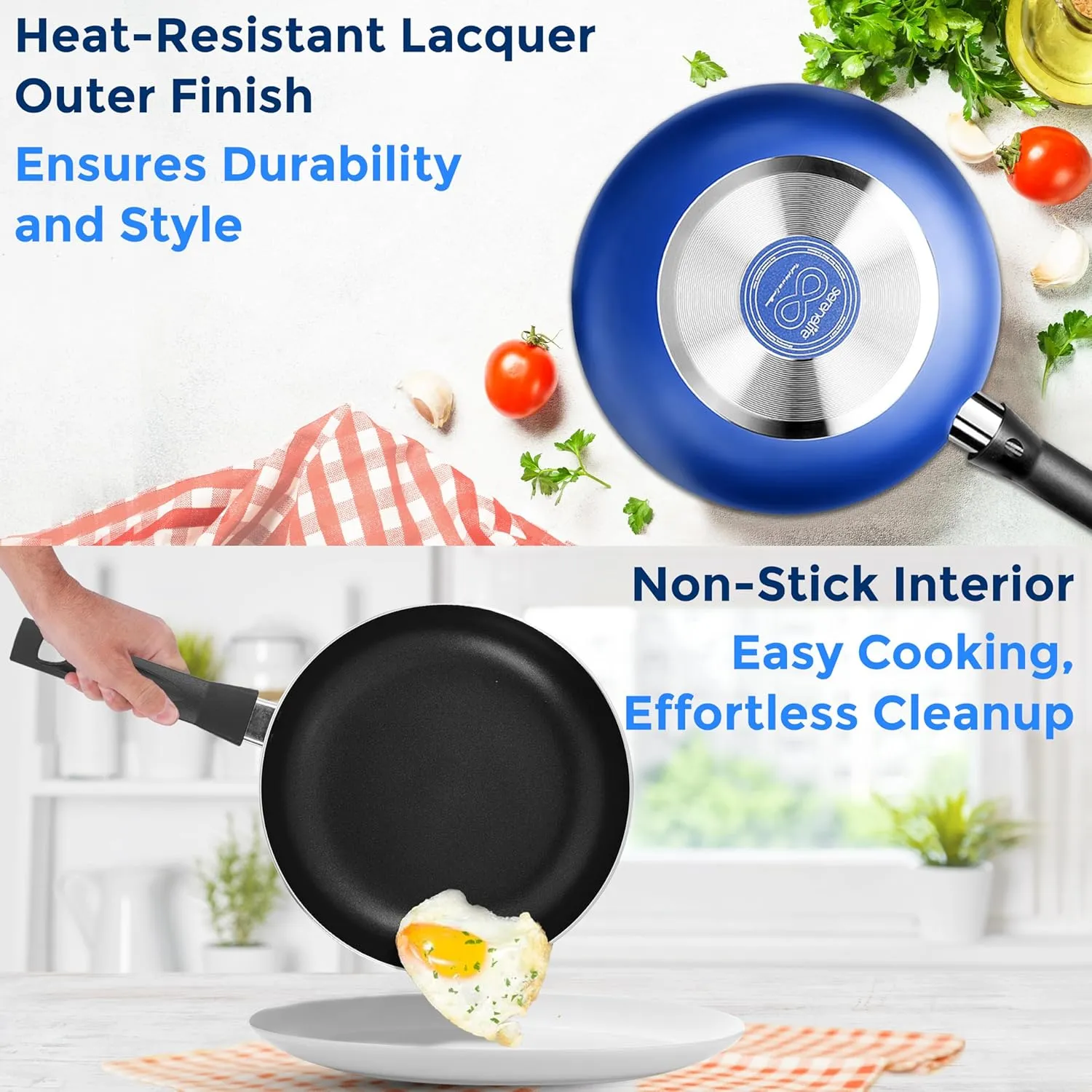 SereneLife 20-Piece Blue Cookware and Knives Set - Includes Multi-Sized Nonstick Pots and Pans with Lids and Utensils, Heat Resistant, Dishwasher Safe