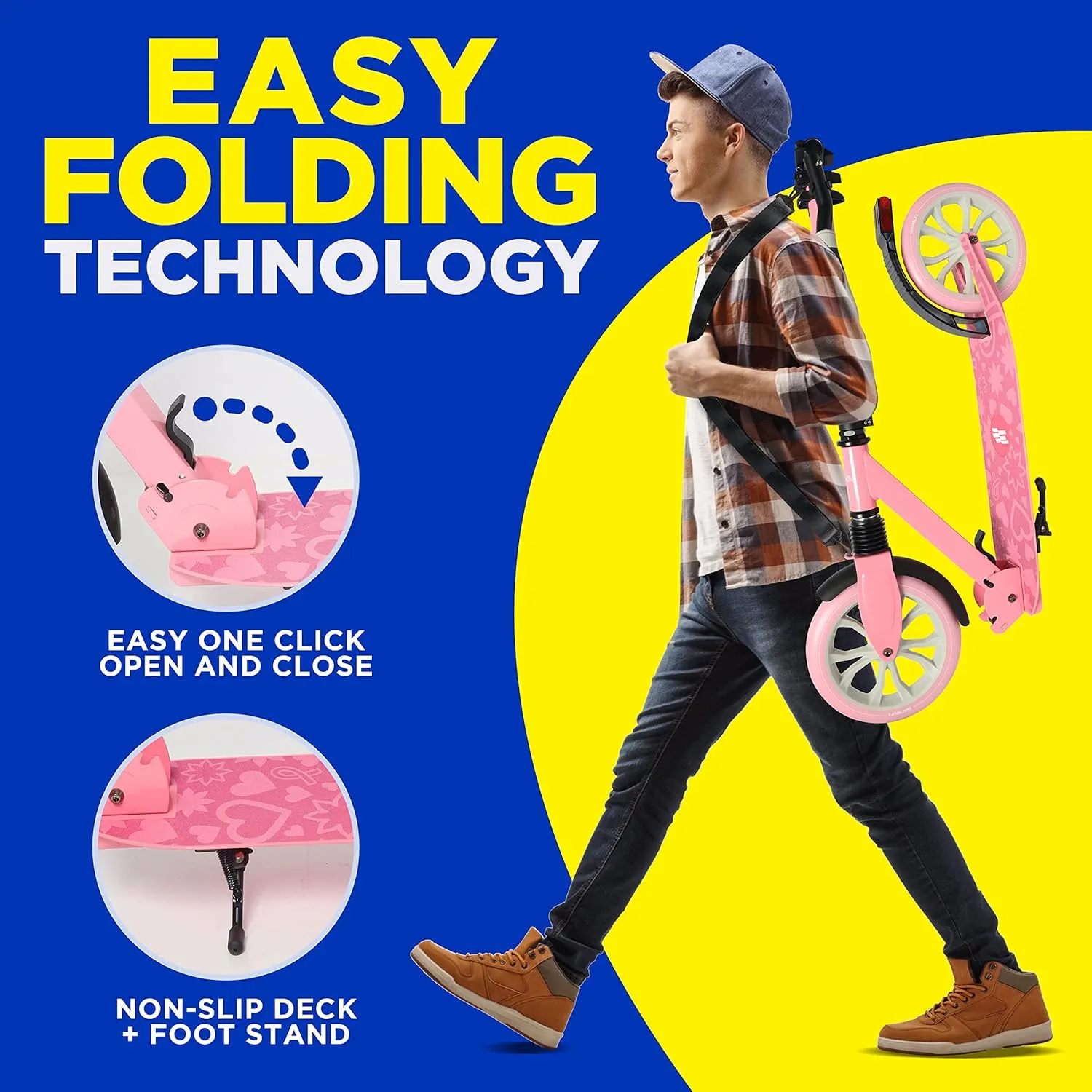 SereneLife Kick Scooter Adult Teenagers Kids- 2 Wheel Kids Scooter with Adjustable T-Bar Handlebar - Alloy Anti-Slip Deck - Portable Folding Scooters for Kids with Carrying Strap