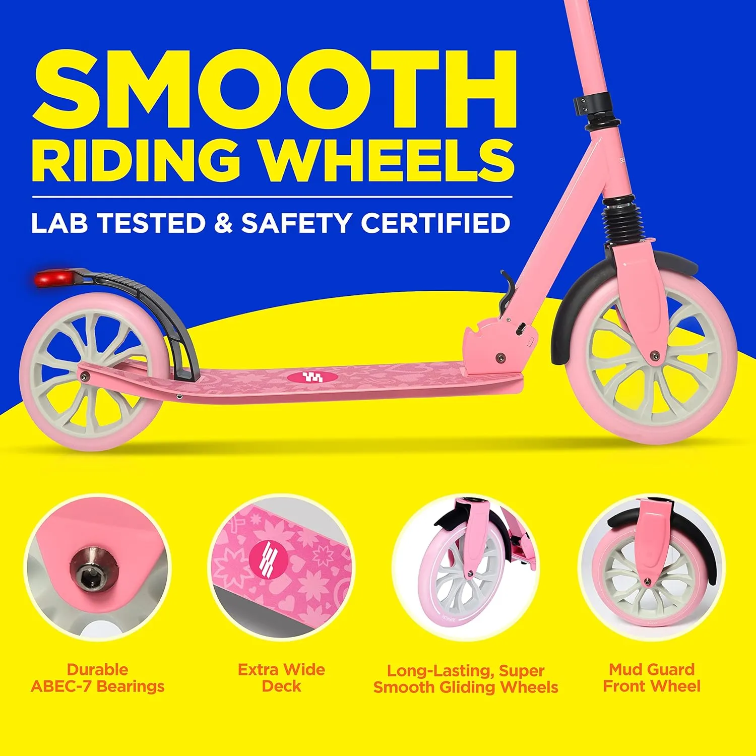 SereneLife Kick Scooter Adult Teenagers Kids- 2 Wheel Kids Scooter with Adjustable T-Bar Handlebar - Alloy Anti-Slip Deck - Portable Folding Scooters for Kids with Carrying Strap