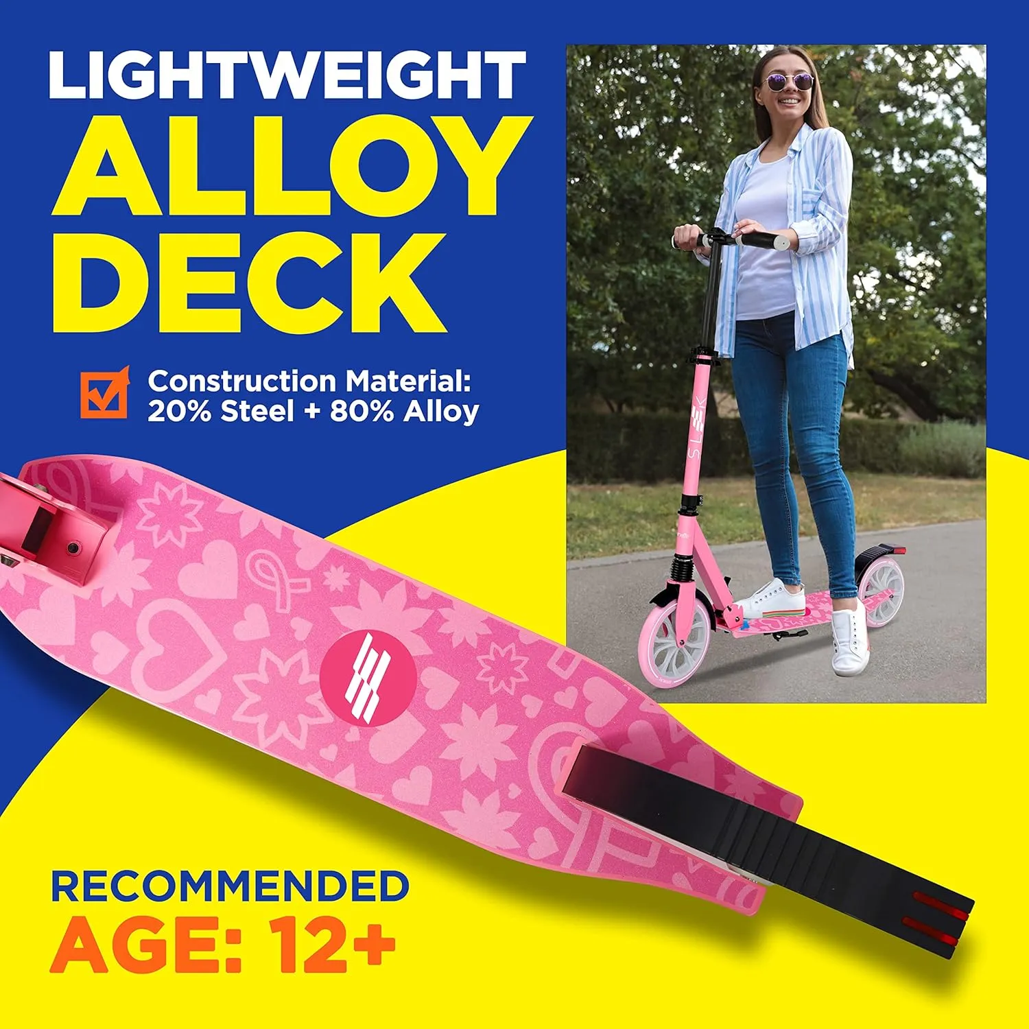 SereneLife Kick Scooter Adult Teenagers Kids- 2 Wheel Kids Scooter with Adjustable T-Bar Handlebar - Alloy Anti-Slip Deck - Portable Folding Scooters for Kids with Carrying Strap