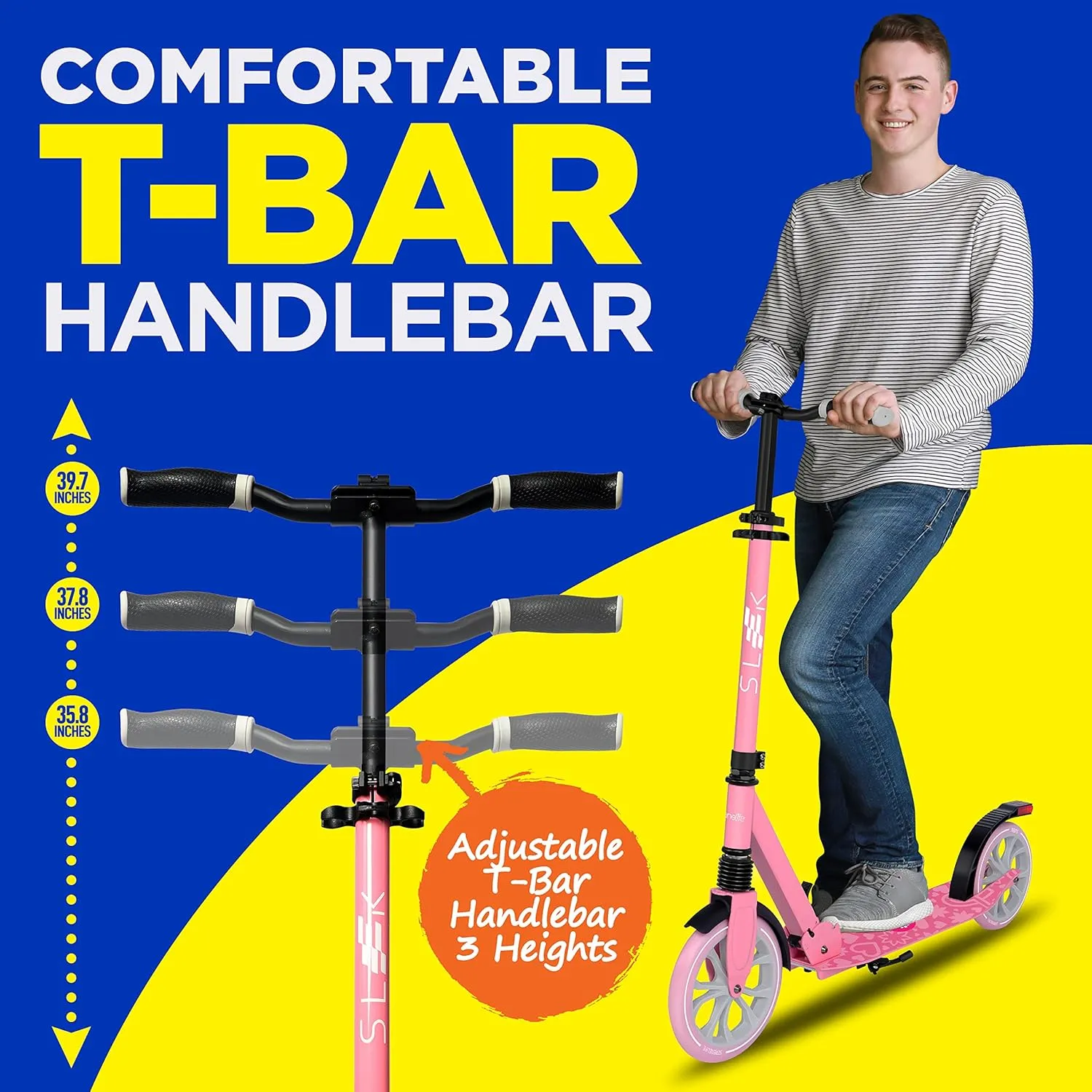 SereneLife Kick Scooter Adult Teenagers Kids- 2 Wheel Kids Scooter with Adjustable T-Bar Handlebar - Alloy Anti-Slip Deck - Portable Folding Scooters for Kids with Carrying Strap