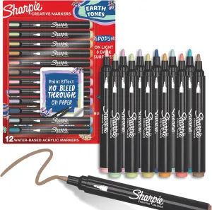 SHARPIE Creative Markers, Earth Tones, Water-Based Acrylic Markers, Bullet Tip, Assorted Colors, 12 Count