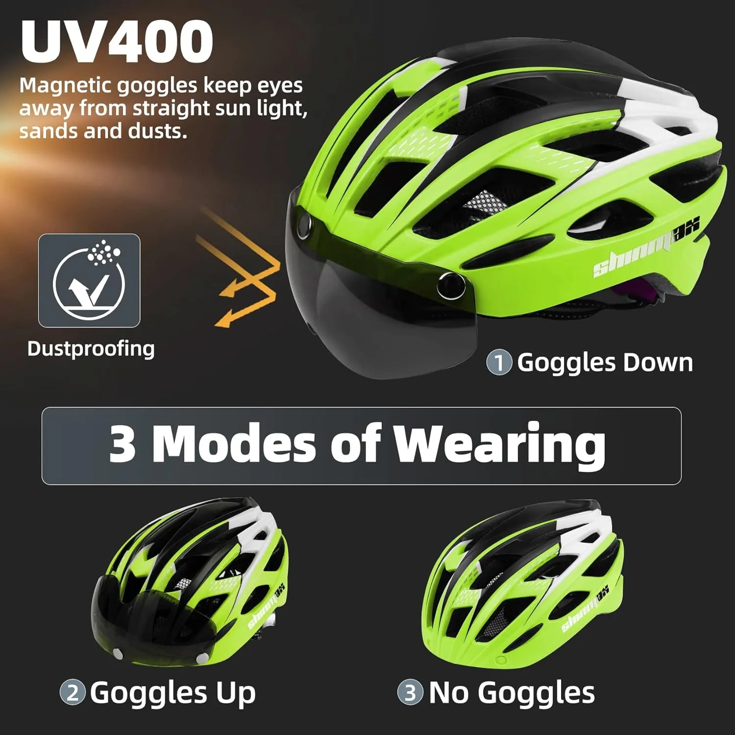 Shinmax Bike Helmet, CPSC/CPC Bike Helmet for Adult Men Women with Magnetic Goggles&Led Back Light Cycling Helmet Adjustable SM-T69