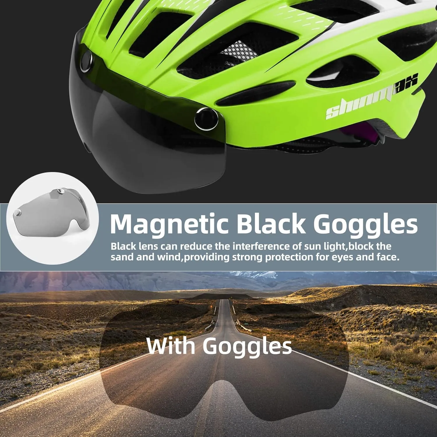Shinmax Bike Helmet, CPSC/CPC Bike Helmet for Adult Men Women with Magnetic Goggles&Led Back Light Cycling Helmet Adjustable SM-T69